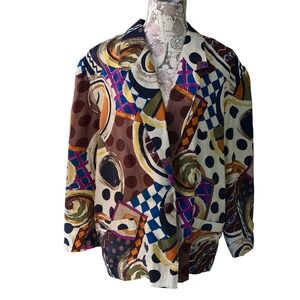 Vintage Carol Horn Workshop Silk Lined Abstract Print Blazer Jacket Sz L
